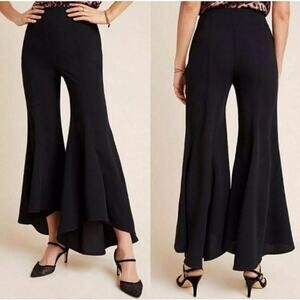 NEW Anthropologie Zinnia Trouser Asymmetrical Tulip Flare Black Trouser Size 8
